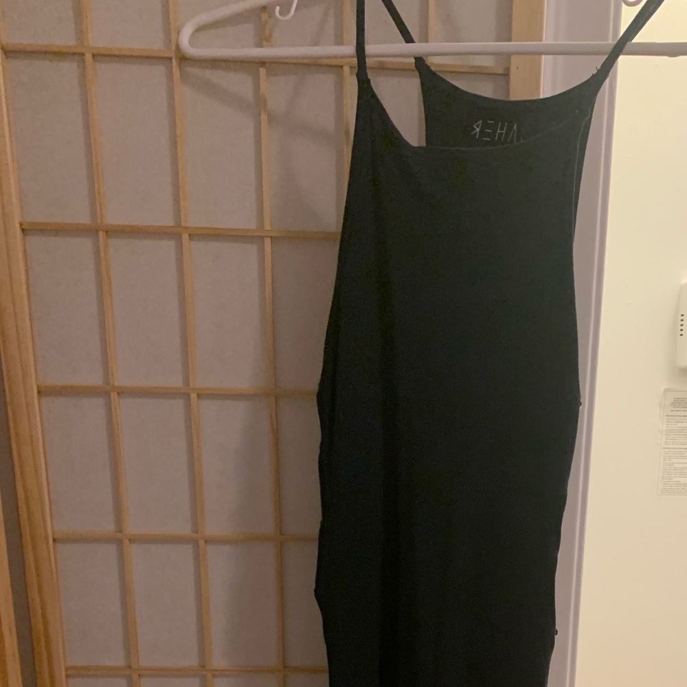 Cotton green dress midi with gold links on the side
